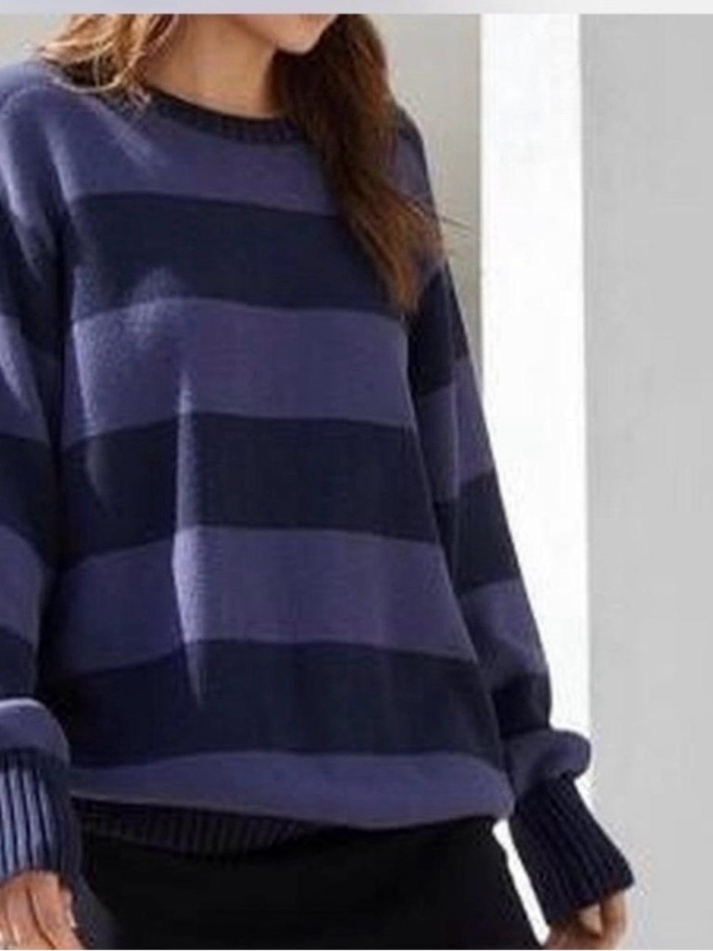 Brandy Melville's John Galt Oversized Cotton Navy Blue Striped Crewneck Sweater
